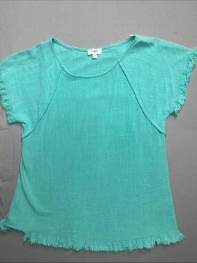 Umgee Teal Short-Sleeve Fringe Top